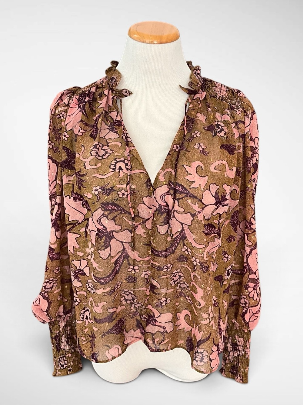 O.P.T. One Pretty Time Floral Smocked Long Sleeve Blouse